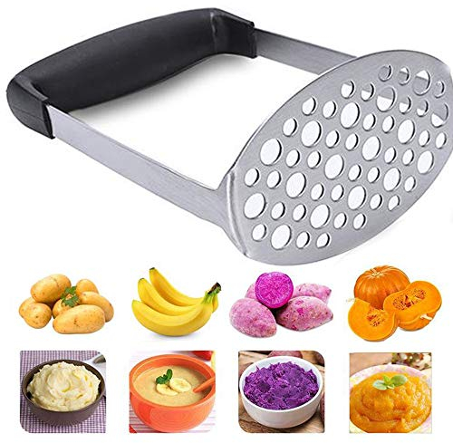 Xinlie Machacador de Patatas Trituradora de Patata de Acero Inoxidable Trituradora de la Patata de Puré de Ricer Fruta Prensa/Alimentación Infantil Colador Con Mango de Goma