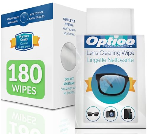 Pre-Moistened Streak-Free Lens Cleaning Wipes, Premium Quality Cleaner, Individually Wrapped, 5 x 3.5 Inches