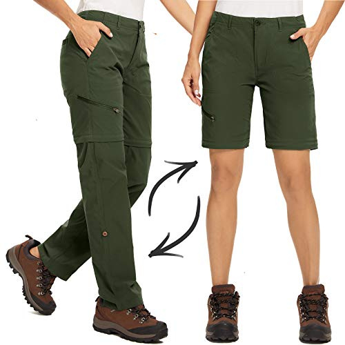 Women's Hiking Pants Convertible Quick Dry Stretch Lightweight Zip-Off Outdoor Pants Safari Clothes with 5 Deep Pockets,2192,Army, 10