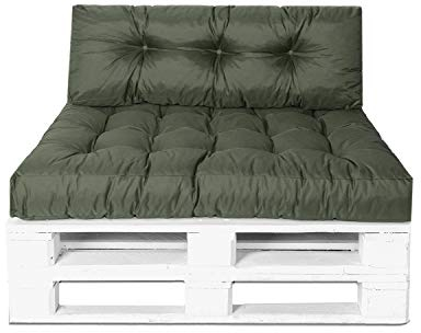 Mayaadi-Home Set Palettenkissen Palettenpolster Palettenauflage Indoor Outdoor Sitzkissen MH-JC01 120x80x15 mit Rückenkissen 120x40x10-20 Khaki