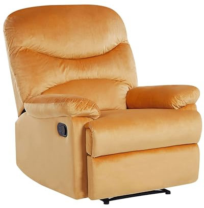 Beliani Fauteuil de Relaxation Position Réglable Manuellement en Velours Jaune avec Repose-Pied et Dossier Inclinables Design Moderne et Ultra Élégant