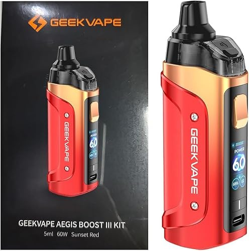 Geekvape Aegis boost 3 pod mod kit 3000mah (max 60w) modo inteligente de 5 ML con bobina b geekvape [0,2ohm | 50-58w]; (repuesto: 0,6ohm | 15-25w) sin nicotina (Rojo Puesta de Sol)