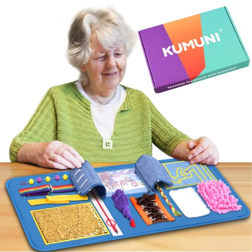KUMUNI Fidget-filt, deensaktiviteter för seniorer, Alzheimers produkter, hjälp vid terapi av personer med autism, alzheimers och demens. (12 x 24 tum)
