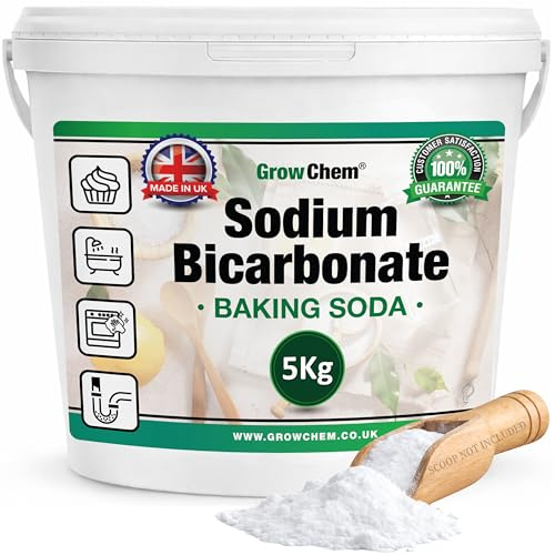 Grow Chem Baking Soda, Sodium Bicarbonate (5kg Bucket) UK MADE Baking Soda for Cleaning, Cooking, Bath Bombs, Odour Removal and Teeth Cleaning. Eco Friendly Bicarbonate of Soda.