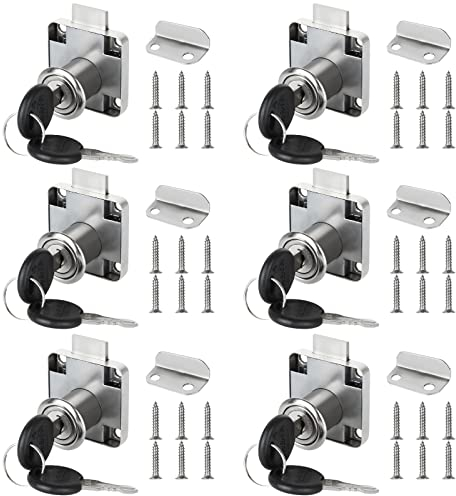 SENENQU 6 Sets 22mm Zinc Alloy Cam Locks, Cylinder Security Cupboard Cabinet Locks with Keys Screws, Keyed Alike Drawer Mailbox Post Locker Cam Lock for Household Office