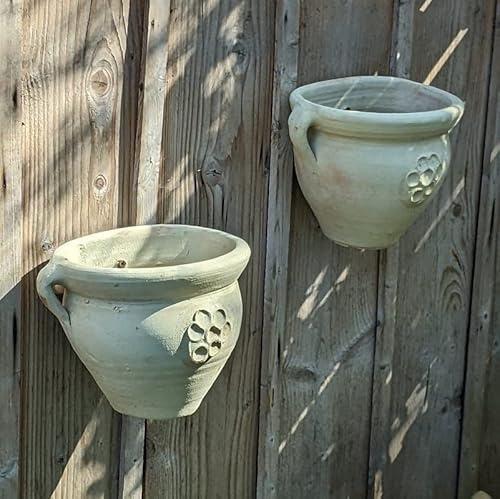 2er Set Wandamphoren m. Blütendekor ca. 23 cm breit, echt Terracotta Blumentopf Garten Sommer Wandtopf Vintage Mediterran