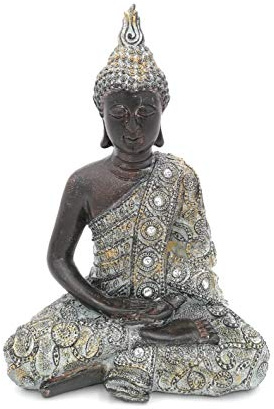 Buddha-Figur meditierend sitzend, 24 cm in schwarz Silber, Deko-Artikel für Wohnung & Haus, Buddha-Skulptur, Zen Garden, Wohnaccessoire, schöne Thai Statue