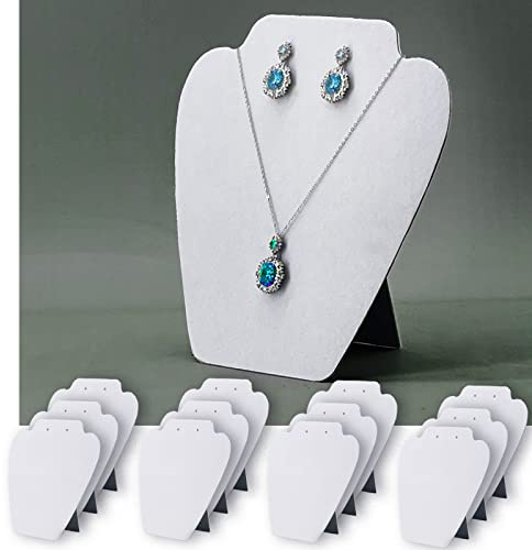 7TH VELVET 12 PCS White Velvet Jewelry Necklace Display Stand, Jewelry Display for Selling and Shows, Necklace Easel Stand, Collapsible Jewelry Necklace Bust Stand