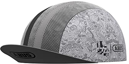 ABUS Race Cap - stylische Cycling Cap mit Sweatband - Schutz vor Sonne, Insekten und Schweiß - passt unter den Rennradhelm - für Damen und Herren - Weiß/Grau mit Muster, Größe S