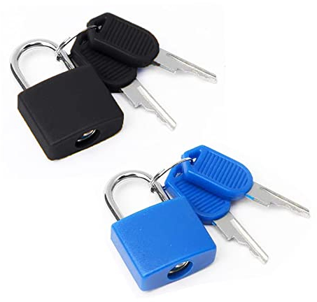2 Stück Kofferschloss,Schlösser mit Schlüssel,Koffer Schlösser,Kofferschloss mit Schlüssel,Kofferschlösser,Schloss für Koffer,Kleines Vorhängeschloss,für Reisekoffer,Schließfächer (Blau+Schwarz)
