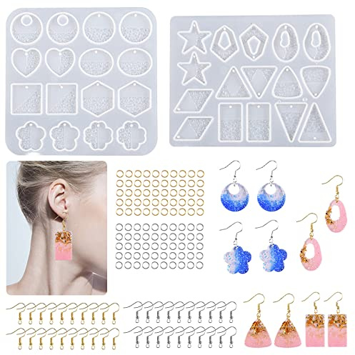 Bekecidi Lot de 142 Moules en Résine pour Fabrication de Boucles D'oreilles, Moules en Silicone pour Moulage avec Crochets de Bijoux