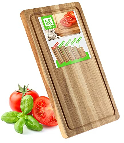 KADAX Rechteckiges Schneidebrett aus Eiche, Küchenbrett in 5 verschiedenen Größen, Holzbrett mit Saftrille, Servierbrett für Käse, Frühstücksbrettchen (30x45cm)