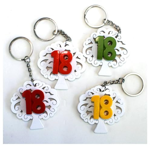 DLM Bomboniere DLM33368 (kit 12 pezzi) Portachiavi Ciondolo Albero della Vita in Legno Festa 18 Anni Diciottesimo Compleanno Segnaposto bomboniera regalo