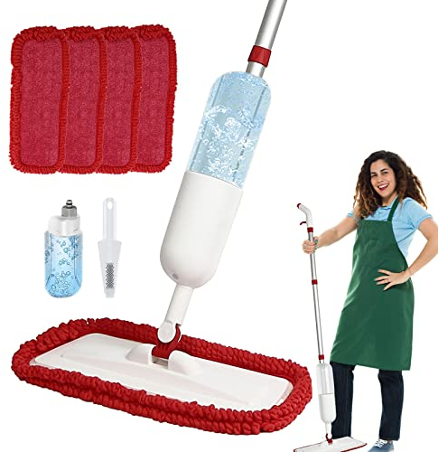 Sprühwischer Bodenwischer, Wischer mit Sprühfunktion, Wischmopp für Bodenreinigung, Trocken-Nassmopp mit 2 x 650 ml nachfüllbaren Flaschen und 4 waschbaren Pads, 360° drehbarer Reinigungswischmopp