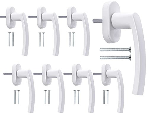 Stahlia Fenstergriffe Weiß (8 Stück) Standard Aluminium Balkontürgriff außen Terrassentür Griff Fensterbeschläge Rasterolive Fenster Ersatzteile