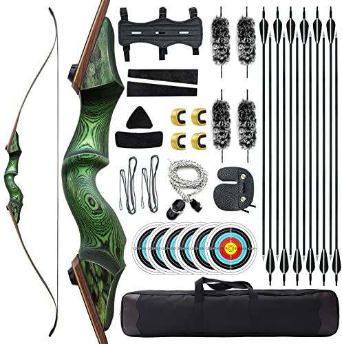 60 Zoll Black Hunter Takedown Recurvebogen 20-60lbs Holz Bogenriser Jagdbogen Mit Pfeil Sportbogen Für Rechtshand Bogensportler (60LBS)