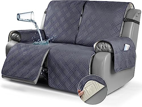 LINGKY Sesselschoner für Fernsehsessel, 100% Wasserdicht 1 Sitzer Sesselschoner, Anti-Rutsch Sesselauflage Relax mit Taschen Waschbar Sessel Überwürf Sesselbezug (Dunkelgrau,2-Sitzer)