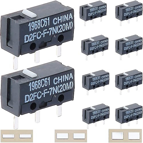 DAOKAI 10 Stück D2FC-F-7N(20M) Mikroschalter-Modul Net Click Switch mit Maustaste metallischer Aufkleber für Logitech- und Razer-Maus