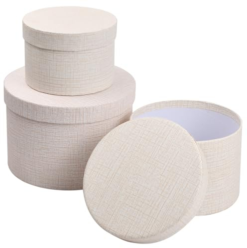 volumoon 3stk Geschenkbox Rund mit Deckel, Geschenkschachtel, Geschenkkarton Set, Geschenkbox Tortenbox Geschenk für Geburtstag/Hochzeit/Weihnachten/Valentinstag Verpackung (Cremefarben)