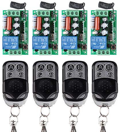 Funkfernsteurung Funk Lichtschalter 10A Relaisausgang 220V 4 Kanäle Empfänger mit 4pcs Fernbedienung Handsender Modul EIN AUS Licht Motor Funkschalter