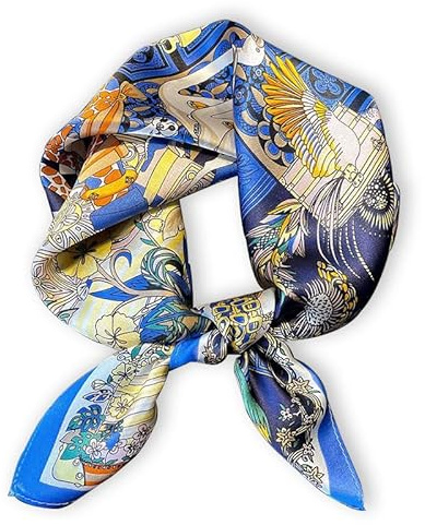 Weximil 100% Mulberry Silk Neck Scarf - 21'' x 21'' Lightweight Neckerchief - Women Men Small Square Digital Printed Scarves Gift Packed (Blue)
