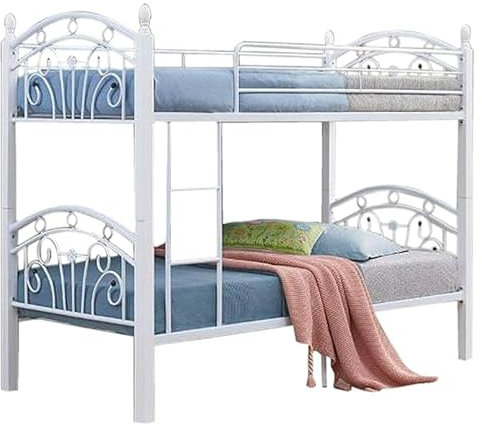 MN Furniture Metal Bunk Bed for Kids Space Saving and Sturdy with Ladder (White)