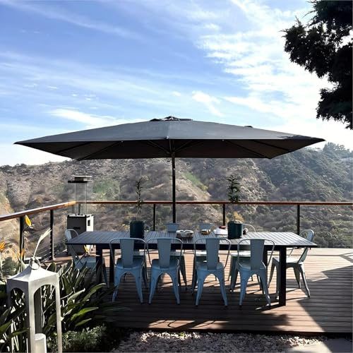 PURPLE LEAF Sonnenschirm 350 × 450 cm Aluminium Eingebauter Griff XXL Grau | Maximale Schattenzone, Verdickter Schirmmast, mehr Stabilität, 360° Flexibilität, Vielseitig Verstellbar, UV50+ Schutz Stoff