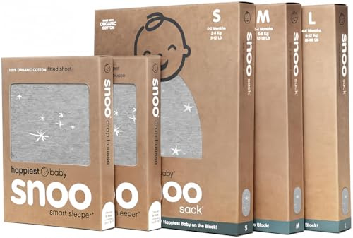 Happiest Baby SNOO Organic Cotton Bundle, 3 Sleep Sacks & 2 Bassinet Sheets