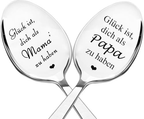Edelstahl Löffel mit Gravur, Papa Mama Geschenk, Kaffee Dessert Löffel Personalisiertes Geschenk für Papa, Mama
