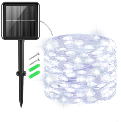 Gcstnn Guirlande Solaire Exterieure, 5M 50LED Guirlande Lumineuse 8 modes IP65 Étanche Lumineuses D'extérieur et Intérieur Pour Jardin, Patio, Balcon, Chambres à Coucher, Noël Decoration(Blanc Froid)