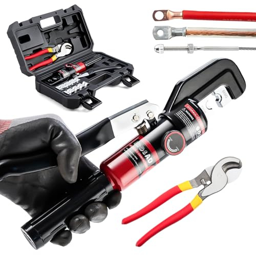 IBOSAD Hydraulic Crimping Tool and Cable Cutter Hydraulic Cable Lug Crimper 8 US TON 12 AWG to 00 (2/0) Electrical Terminal Cable Wire Tool Kit with 9 Die