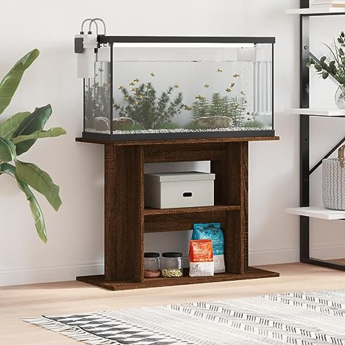 Homgoday Akvariumskåpsdekor 80 x 35 x 60 cm flerskiktat trä brun ek, akvariumskåp, akvariumskåp, skänk köksskåp förvaringshyllor platsbesparande skåp