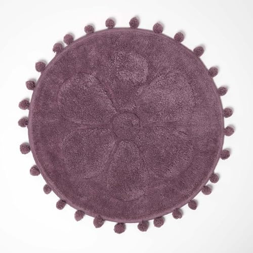 Homescapes Badvorleger beerenfarben mit Blume, runde Badematte 60 cm Baumwolle, Badteppich getuftet mit Bommeln