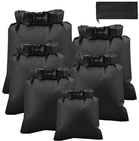 ACTOYS wasserdichte Trockenbeutel Set, 6 Stück wasserdichte Aufbewahrungsbeutel, 1,5/2,5/3/3,5/5/8L Dry Bag Rucksack, Leicht Outdoor Trockener Sack für Camping, Schwimmen, Bootfahren (Schwarz)