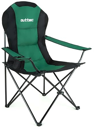 Outtec Campingstuhl Faltbar bis 130kg, Strandstuhl mit Hochlehner Rückenlehne, Camping Stuhl mit Getränkehalter und Tragetasche, Klappstuhl Campingsessel, Angelstuhl, Camping Zubehör, Angelzubehör