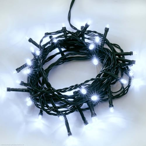 hellum Lichterkette 40 LED, LED Lichterkette außen 3,9 m beleuchtet, mit Stecker, outdoor mit Timer, kaltweiß, Außenlichterkette mit Außen-Transformator <59 lm, Kabel grün 151909