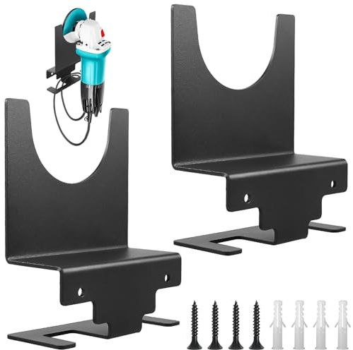 2 soportes para amoladora angular, soporte de pared en acero al carbono, para todas las marcas, amoladora angular, accesorios para cortadores, pulidores, garaje y lugar de trabajo (negro)