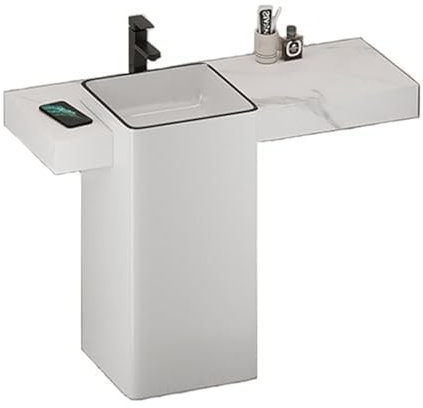 Standwaschbecken Badezimmer-Waschtisch mit Schiefer-Arbeitsplatte und Keramikwaschbecken, moderner, minimalistischer Badezimmer-Waschtisch mit quadratischem Waschbecken, Wasserhahn/Abfluss/Einlassrohr