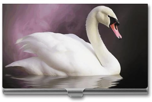 MNBVKL Visitenkarten-Box, weißer Schwan, bedruckt, robuste Visitenkartenbox, Reise-Visitenkartenbox, Grau, Einheitsgröße, modern