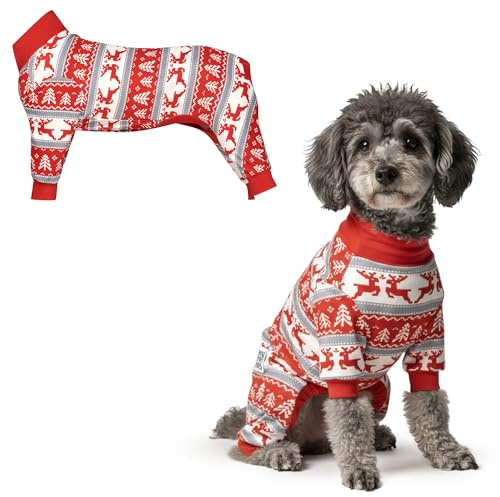 Spark Paws Hundepyjama, ultraweich und 4-Wege-Stretch, Erholungsanzug nach Operation, Schlafanzug Onesie für Kleine, Mittlere und Große Hunde - Winter Wonderland - M