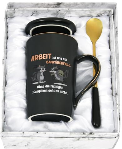 Joymaking Abschiedsgeschenk für Kollegin Jobwechsel Kaffeetasse Geschenk Abschied Kollegin Tassen mit Spruch - Arbeit ist wie ein Banküberfall - Kollegen Geschenk für Abschied, 400ml Schwarz