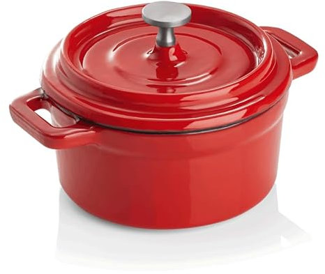 4 x Cocotte rojo hierro fundido Ø 10 cm con tapa esmaltada