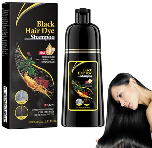 500ml Hair Dye Shampoo 3-in-1 Haarfarbe, Farbshampoo, Haarfärbeshampoo für Schwarz Haar, Sofort-Haarfarben-Shampoo Instant Hair Color für Männer Frauen (Schwarz, 500ml)