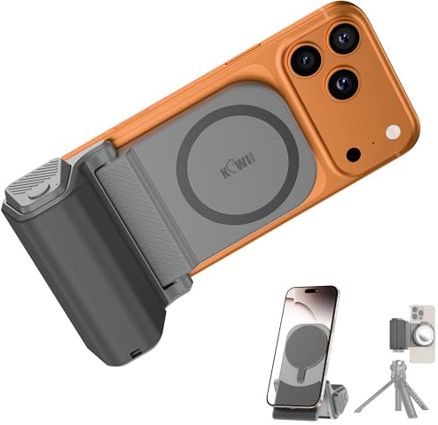 JJC Magnetic Poignée magnétique pour téléphone Portable avec télécommande Bluetooth et Support Vertical pour iPhone 17 16/15/14/13/12 et Android Gris