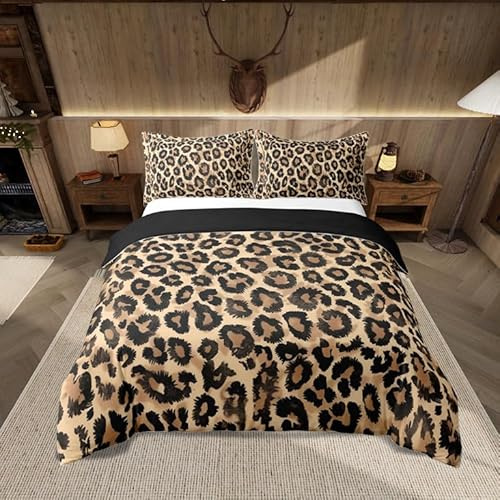 Loussiesd Leopard Bettwäsche Set 135x200cm Gepard Bettbezug Tier Druck Safari Betten Tier Pelz für Kinder Jungen Mädchen Braun Atmungsaktiv Bettwäsche-Set Leicht mit Reißverschluss
