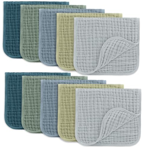 Comfy Cubs Paquete de 10 paños de muselina para eructos de bebé, 50 x 25 cm, grandes, 6 capas, ultra absorbentes, 100% algodón, para bebés y babas, juego de tela suave y suave para niños y niñas,