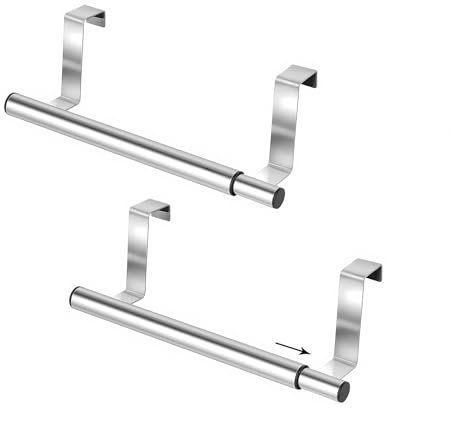 2-Piece Extendable Stainless Steel Rail Towel Holder for Kitchen, Bathroom, Cupboard and Radiator Doors