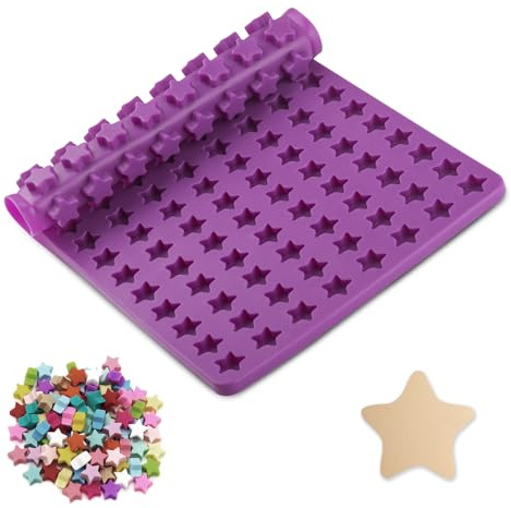 Ktxaby Silikonform mit 112 Mulden 3D-Mini-Stern 30 x 20 cm für Schokolade Süßigkeiten Sternform Werkzeug für Hausgemachte Hundetraining Leckerlis Chips, Kekse, Herstellung (lila)
