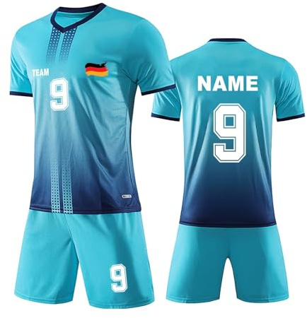 Personalised Football Trikot Erwachsener Kinder Fußball Trikot Set mit Namen Nummer Team und Logo Football Jersey Fußballtrikots T-Shirt und Shorts Fussball Set für Kinder Herren Anzug