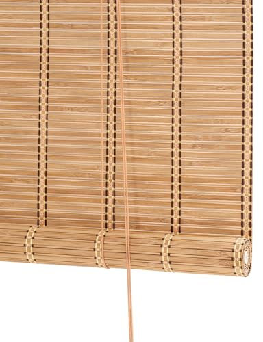 Rollo Bambus Jalousie Outdoor 85% Blackout Retro Bambusrollo Anti-UV Sichtschutz Sonnenschutz Holzrollo Natur Raffrollo Vorhang 50 65 90 100 120 130 140 150 160 170 180cm Breit für Garten Terrasse